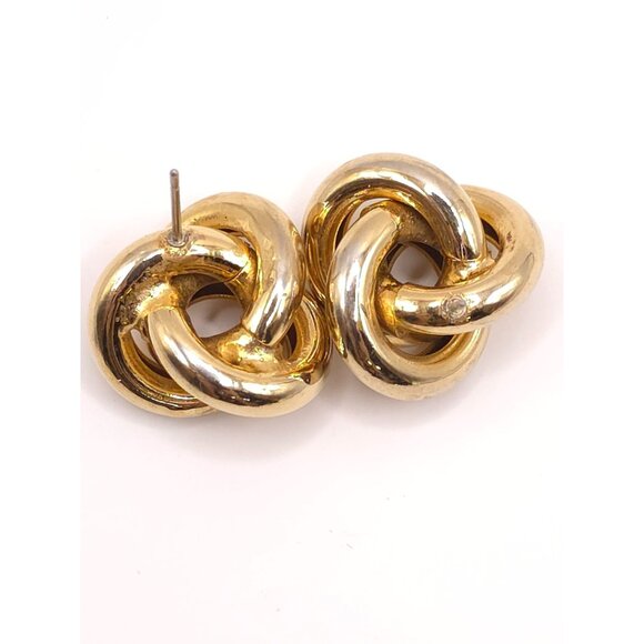 Gold Two Tone Love Knot Stud Earrings Elegant Twisted Design - Picture 3 of 5